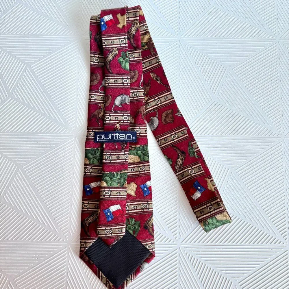Texas Western Rodeo 100% Silk Novelty Tie Cowboy Boots Cactus State Puritan